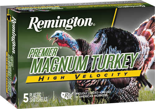 Remington Turkey 20ga 3 1-1/8oz #5 Copper shotshells, 5 rounds per box, proudly loaded in the USA. Box features wild turkey imagery.